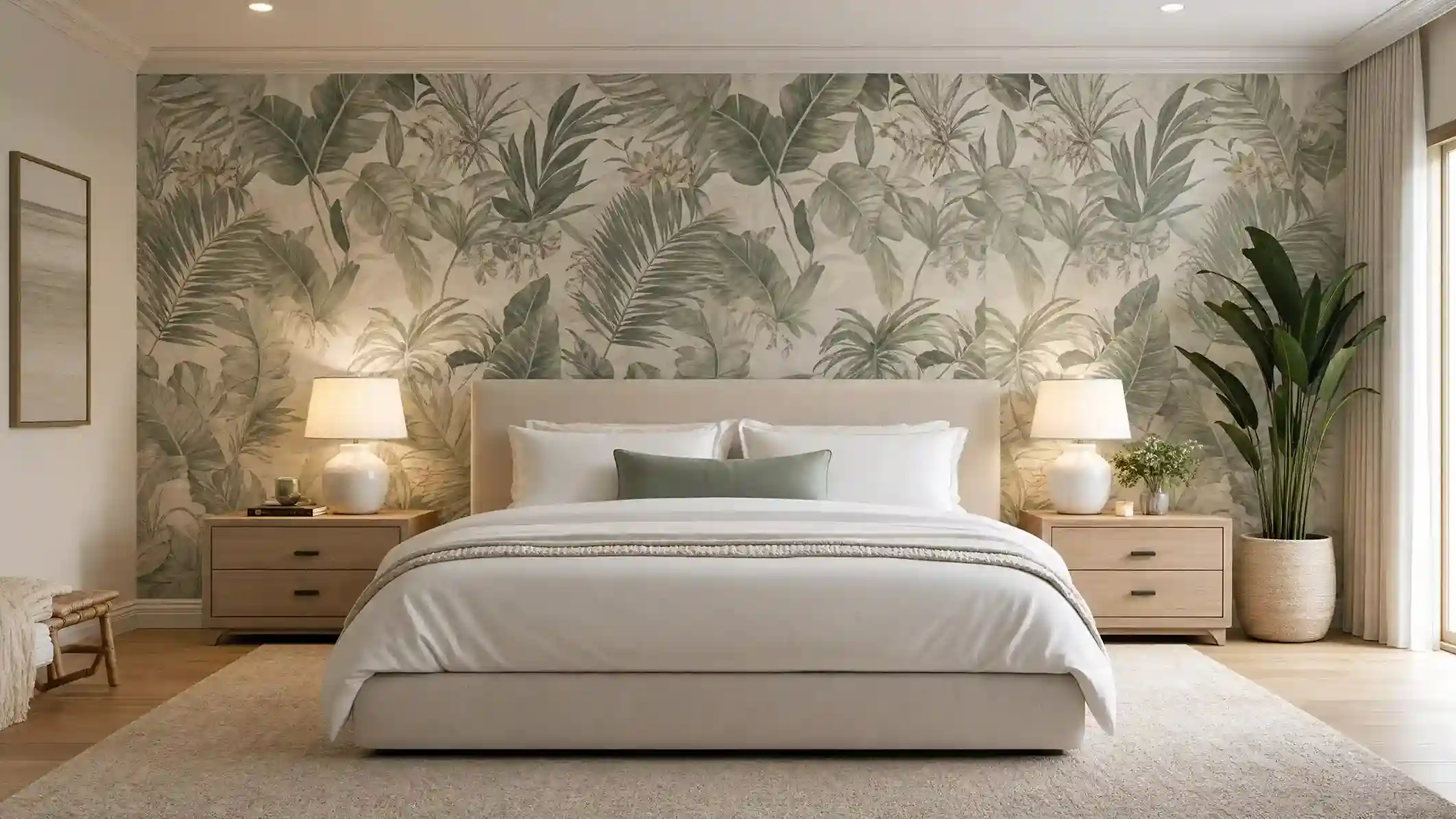 Bedroom after wallpaper installation