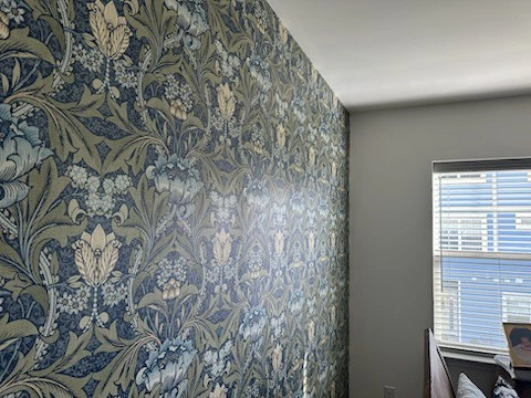 Accent wall wallpaper installation in Detroit home