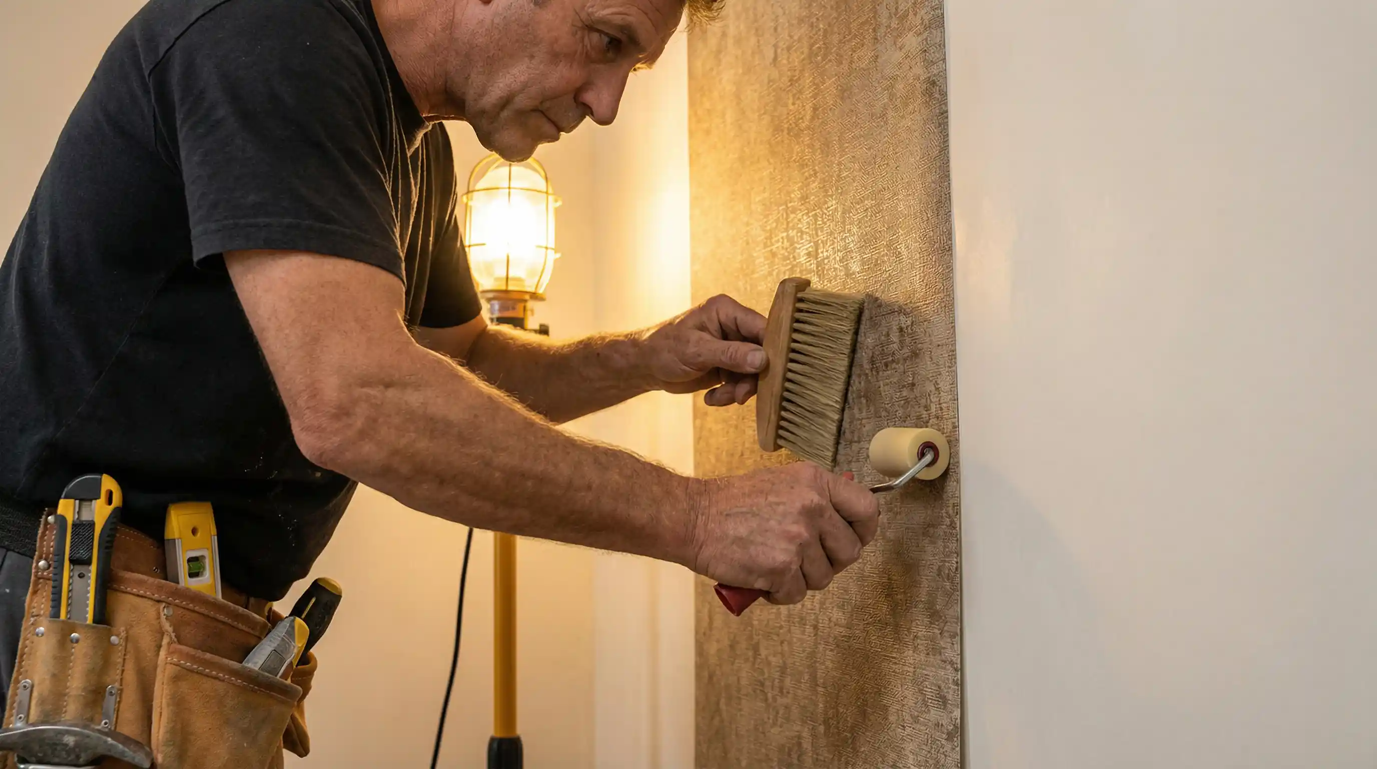 Luxury fabric wallpaper installation